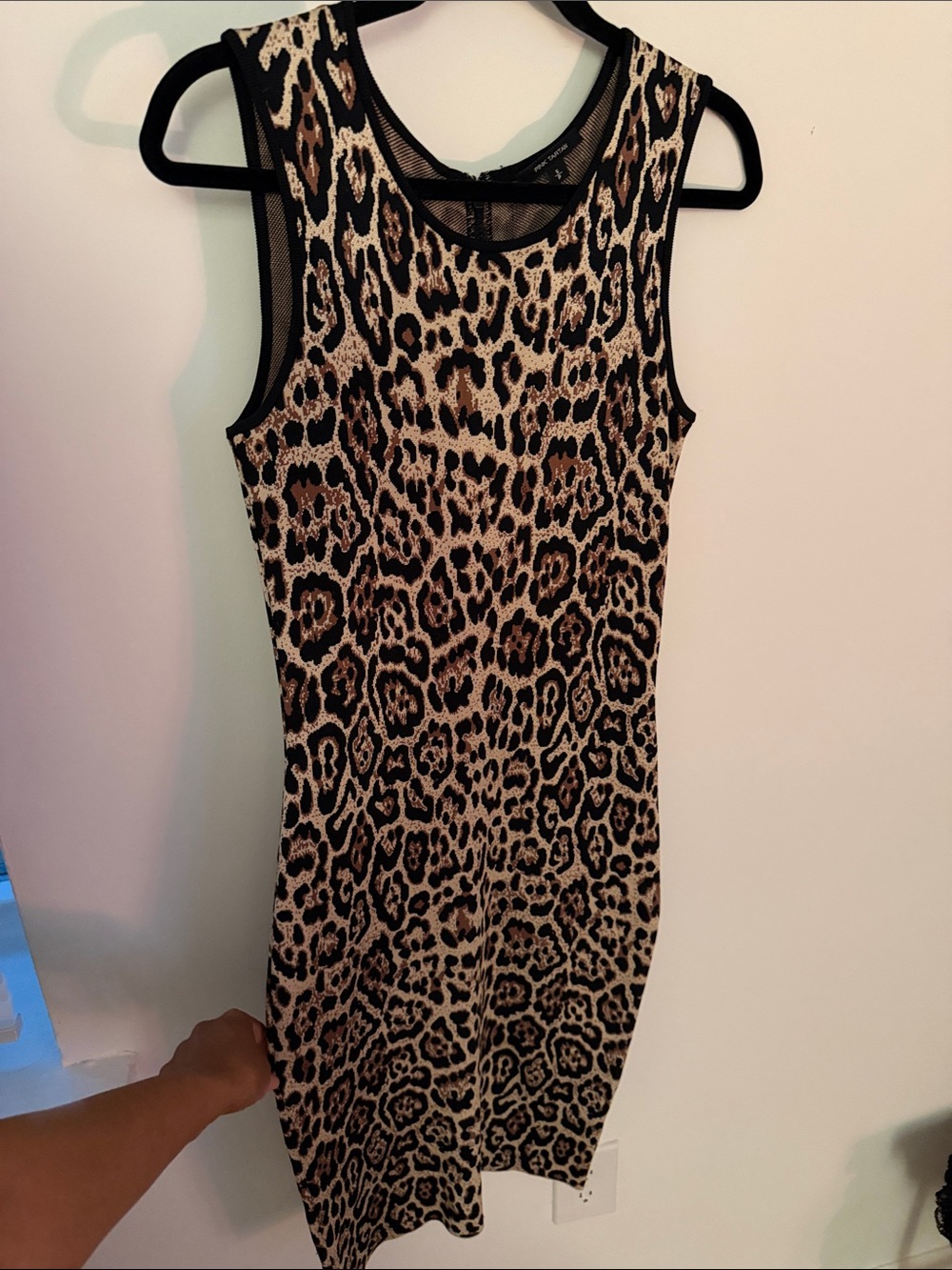 Pink Tartan Leopard Print Sleeveless Mini Dress - Black & Tan
